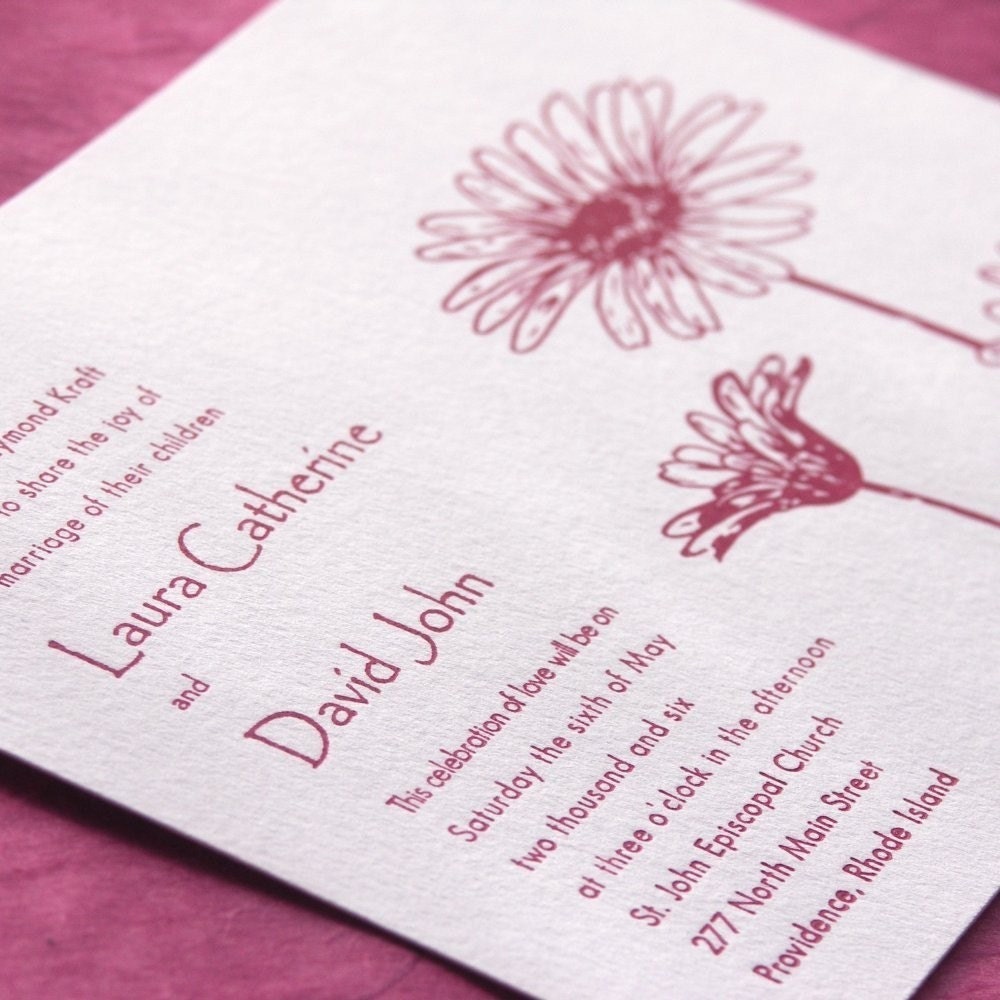 Daisy - Letterpress Wedding Invitation - fuchsia on white