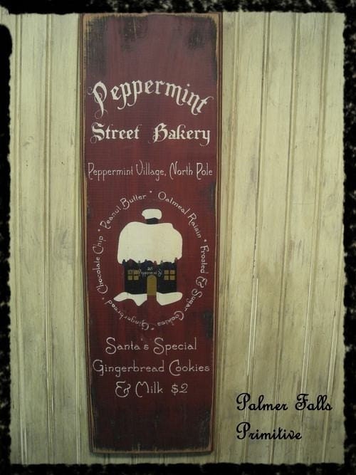 Peppermint Street Bakery Primitive Christmas Wood Sign Wall Hanging Decor