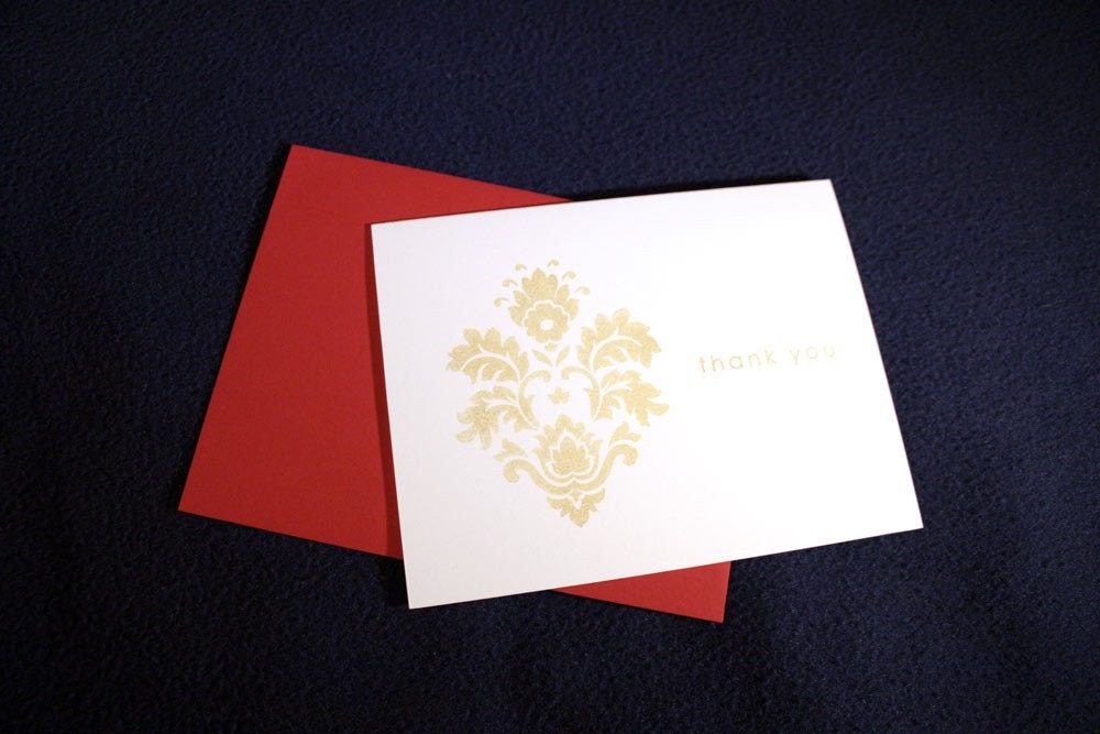 Metallic Gold Thank You Notes with Large Flourish and Hot Pink Envelopes - Set of 10 A2 Note Cards