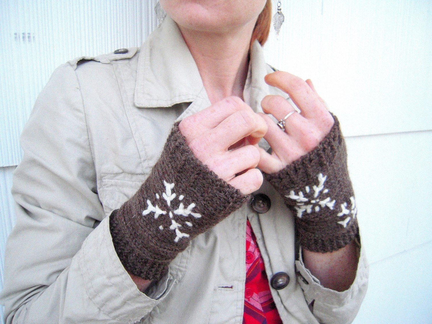 Wooly fingerless mitts, The First Snowfall free shipping