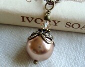 Antiqued Bronze Necklace Vintage Inspired, Neo Victorian Brass Swarovski Pearl