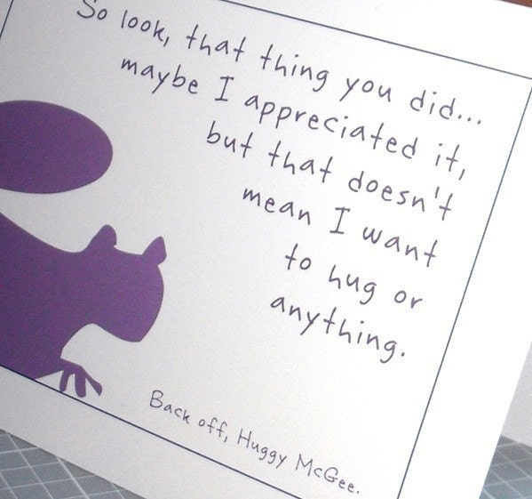 Funny squirrel thank you card- back off, Huggy McGee (WG112 )