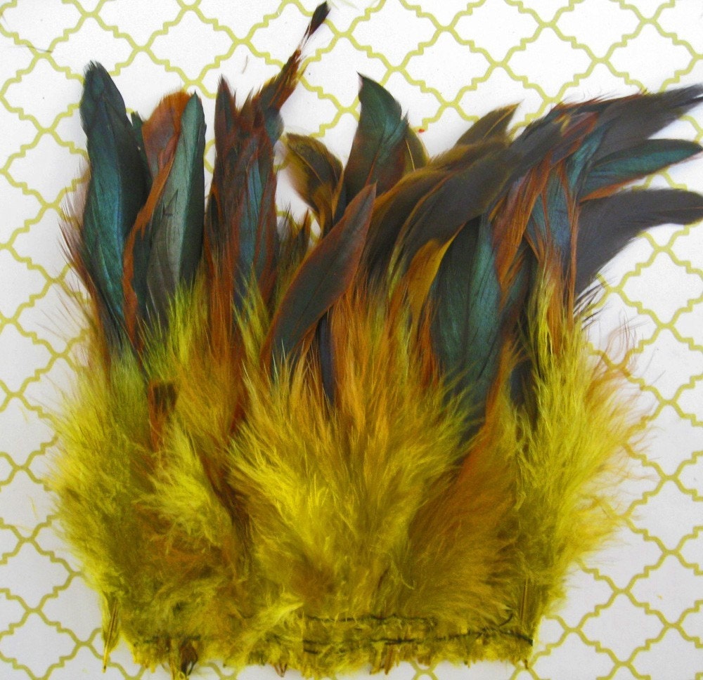 4 Inch Strip - YELLOW Half Bronze Schlappen Rooster Feathers: 382