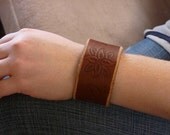 Tooled Leather cuff bracelet, recycled