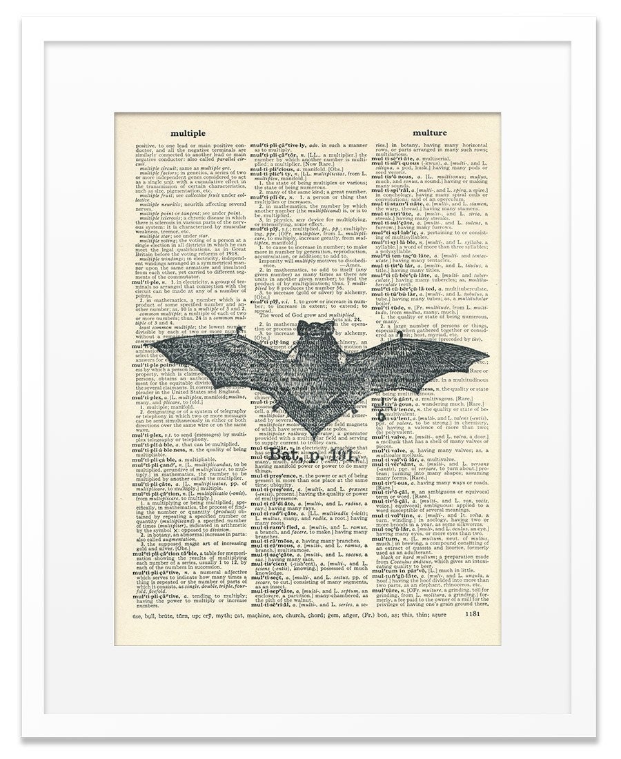 Bat - Vintage DICTIONARY Art Print - 8x10