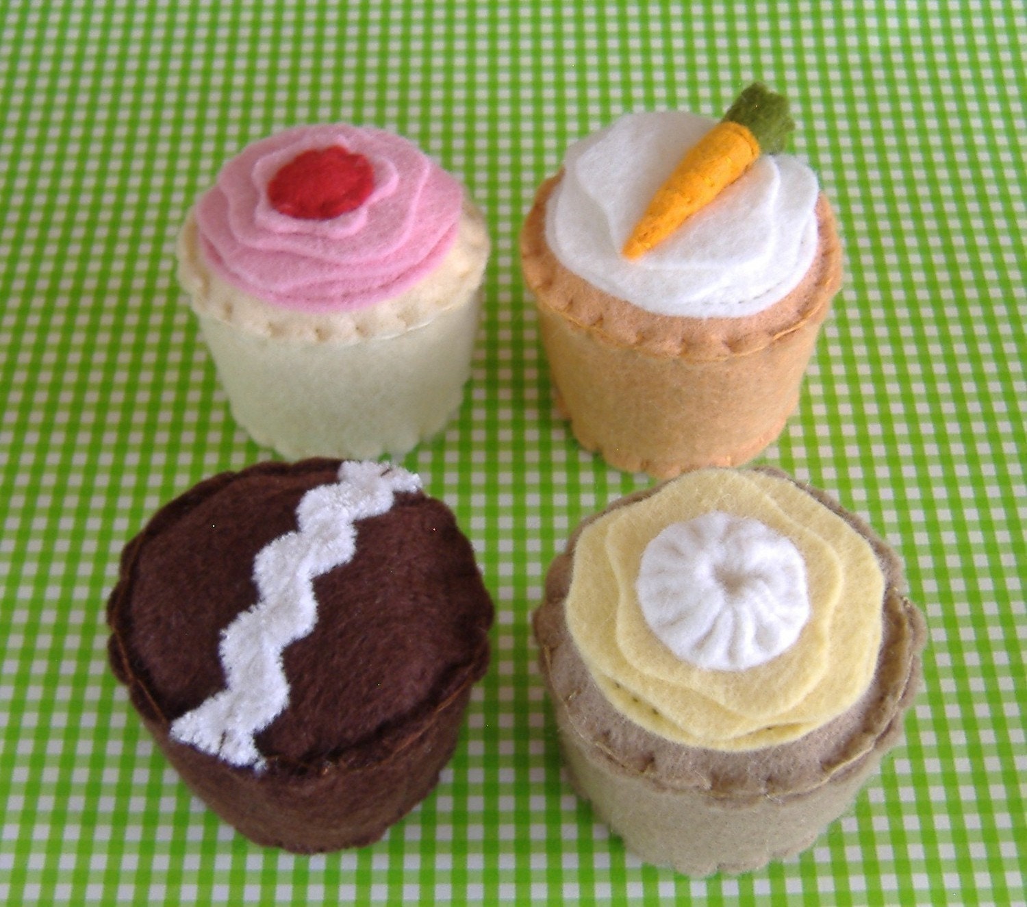 Felt Food Pattern - Four Fancy Mini Cupcakes PDF Pattern