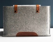 15 Inch MacBook Pro Sleeve - Grey Wool Felt with Brown Leather
