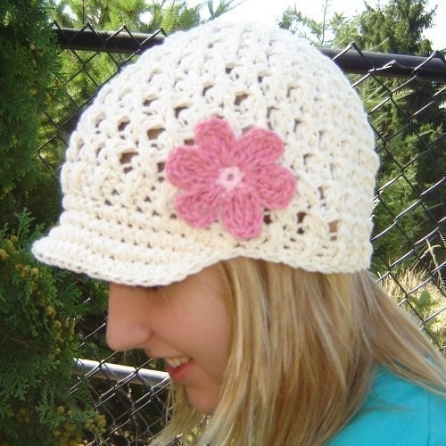 Adult Daisy Visor Beanie - vanilla, pastel pink, rose pink