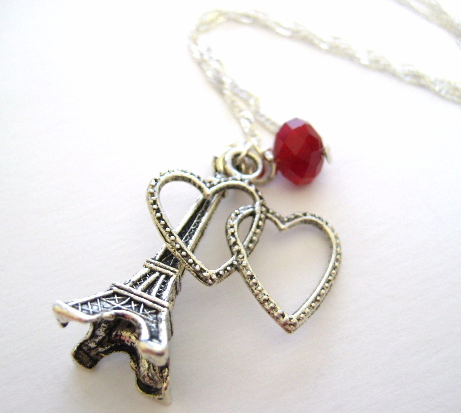 Eiffel Tower Necklace Pendant Charm Sterling Silver Chain Custom Crystal Color