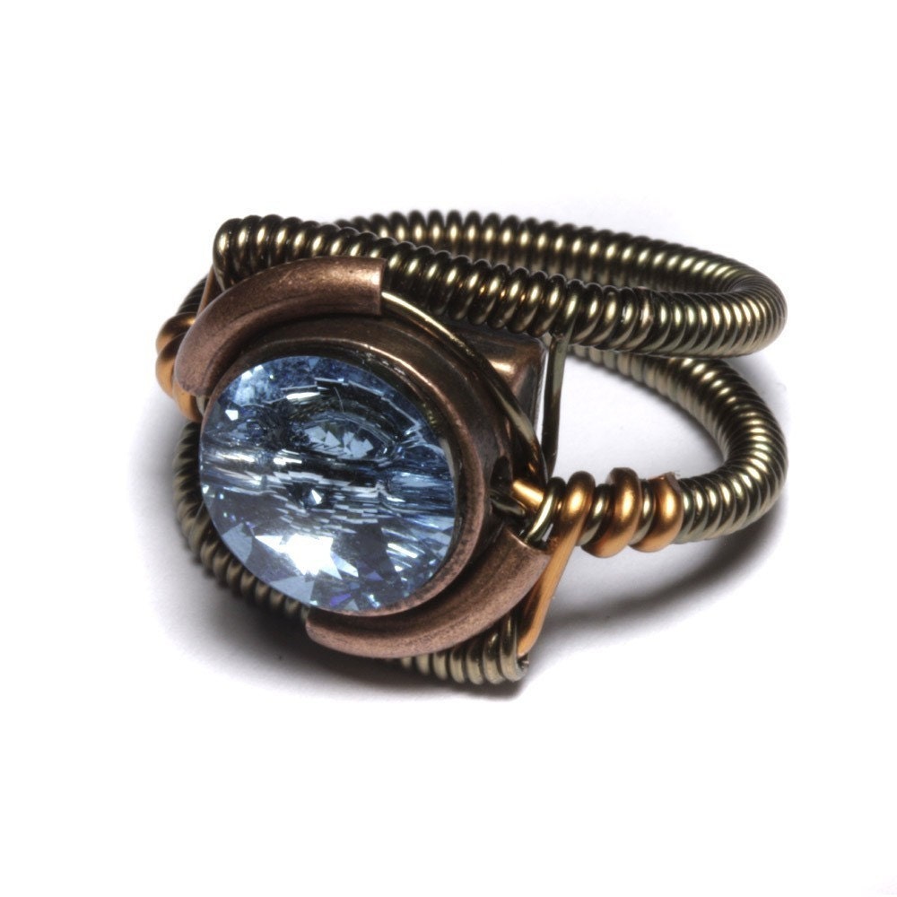 Steampunk Jewelry - RING - Aquamarine Blue Swarovski Crystal