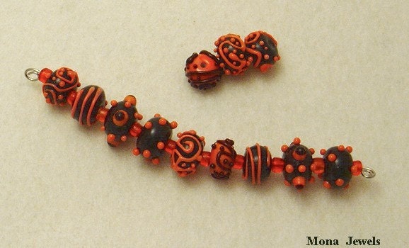 Chocolate L Orange Lampwork Beads