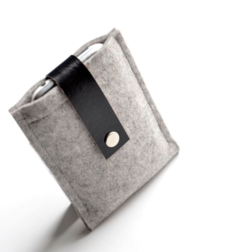 iPhone Case - Grey Wool Felt with Black Leather