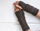 Wool Brown Fingerless Gloves Armwarmers Hand Knit Chic Autumn Accessories Fall Fashion