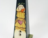 Snowman with Yellow Sweater Hand Painted Snowy Night Candle Holder