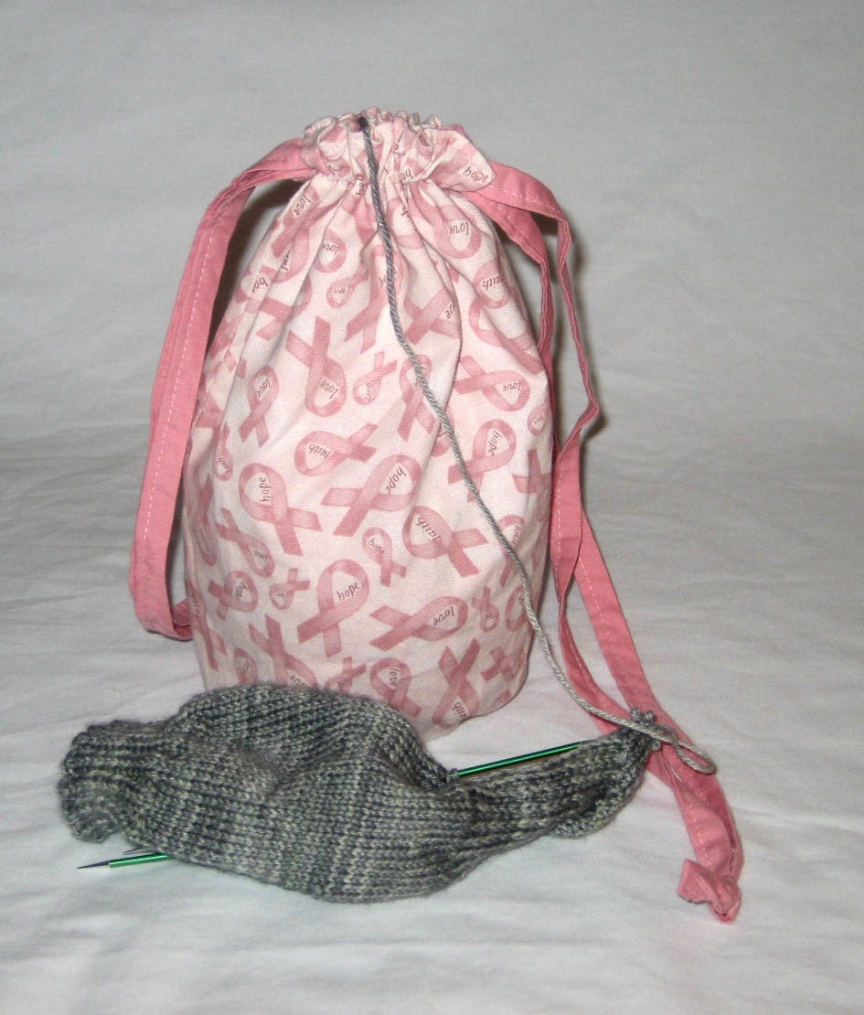 Sock Drawstring Bag, Pink Ribbon