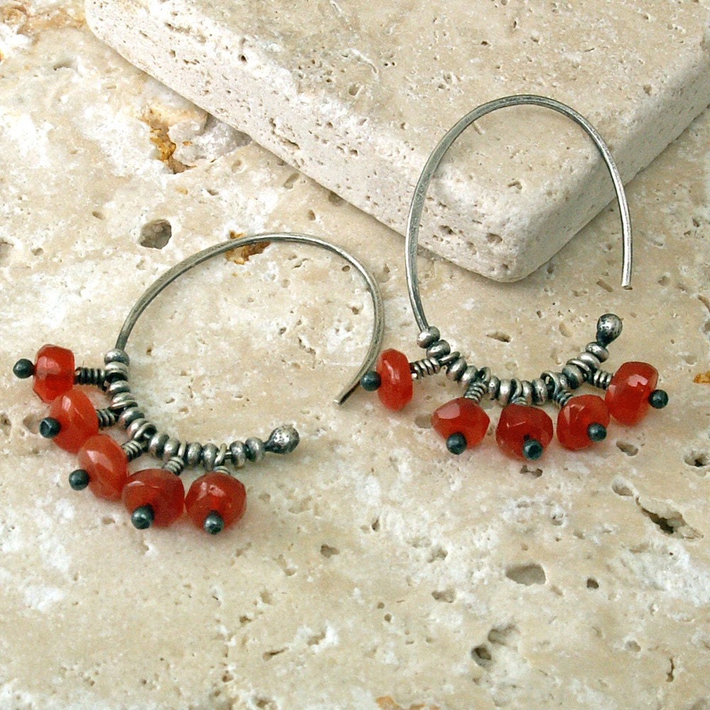 Hammered Hoops with Carnelian