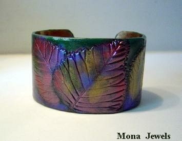 Deep Forest Raku Polymer Cuff Bracelet
