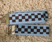 CLEARANCE SALE Blue with Blue & Brown Checker Board Print Keychain Key Fob - SugarKitty