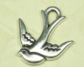 Reserve Listing for Dee - 9 Fine Silver Plated pewter Swallow Double Sided Charms 834