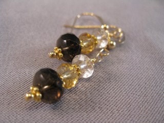 Smoky Quartz, Citrine & Rutilated Quartz Earrings