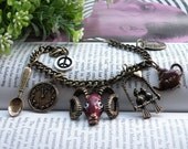 Pretty retro copper sheeps head watch tea pot spoon birdcage Anti war signs bracelet hand chain pendant jewelry vintage style