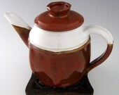 Fire Red and White Stoneware Teapot