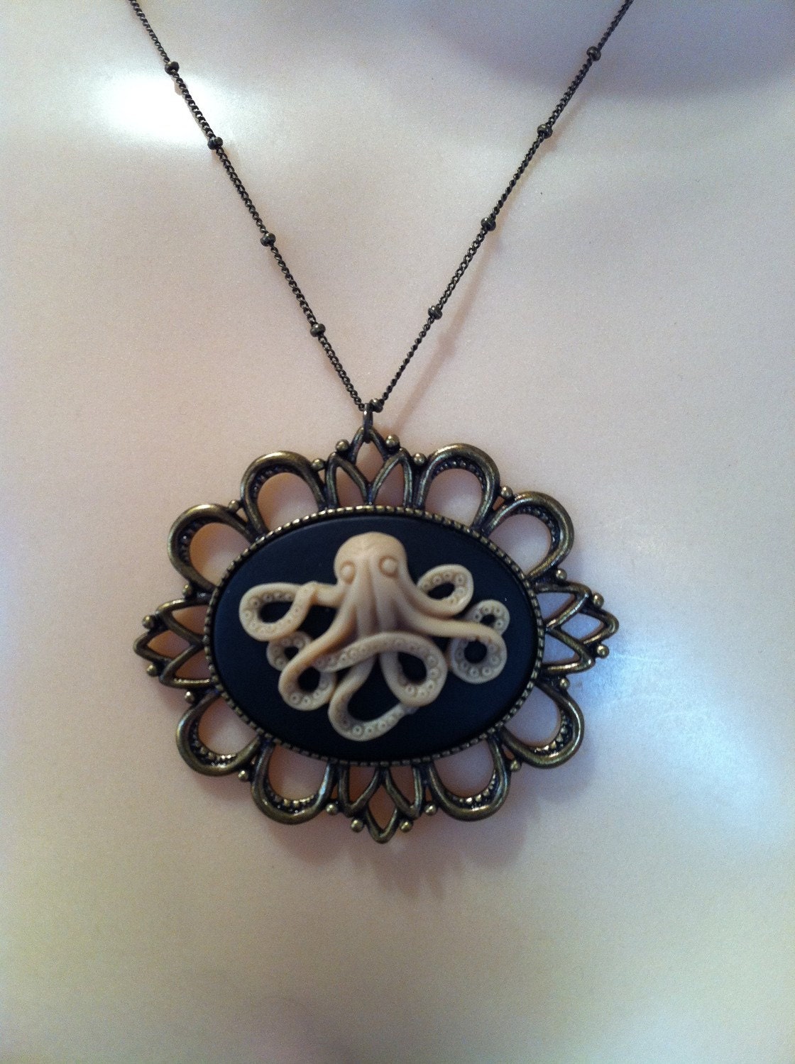 Steampunk Octopus Cameo Necklace "The Call"