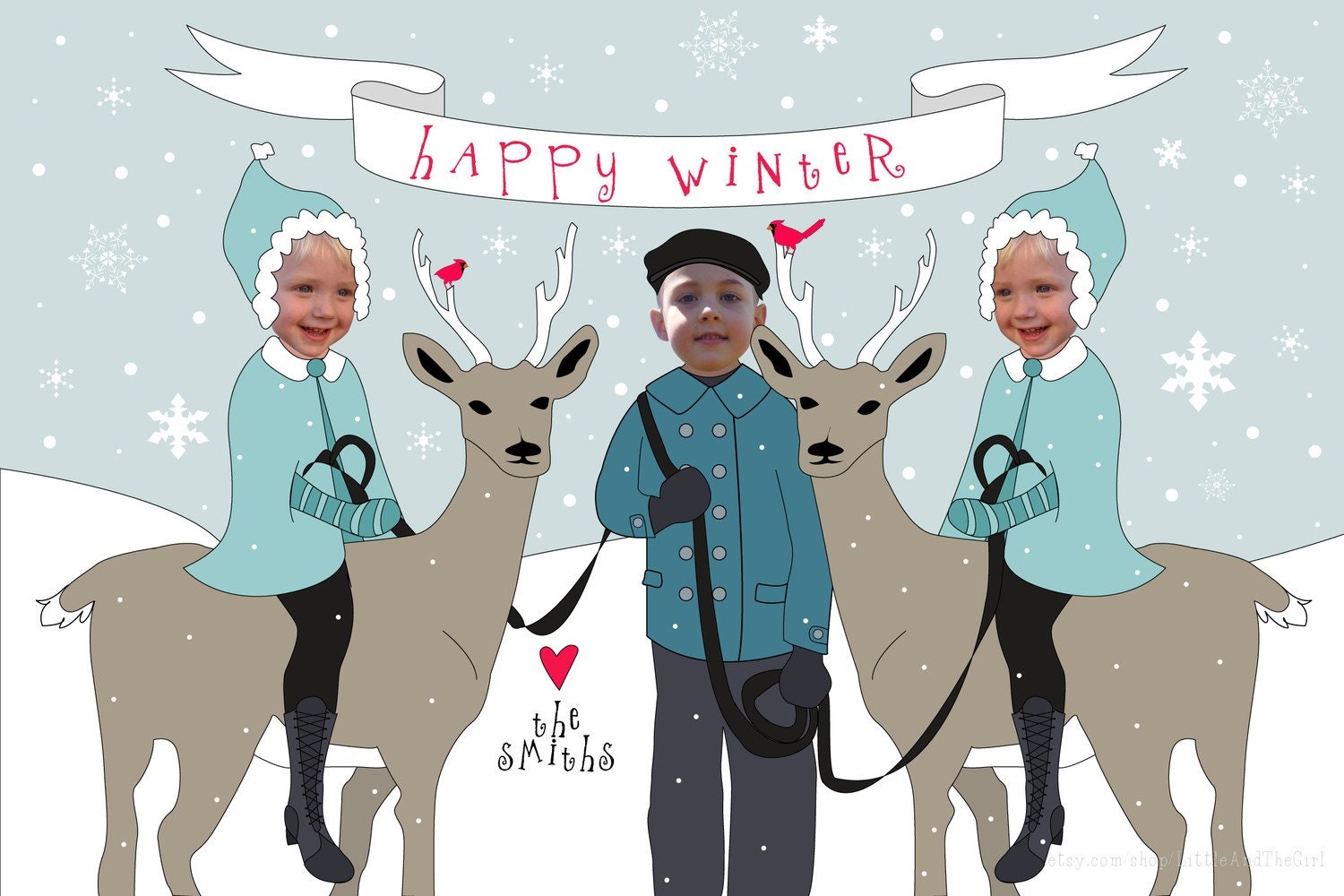 Brother and Sisters Happy Winter Holiday Card - Custom Made Just For You Within Hours