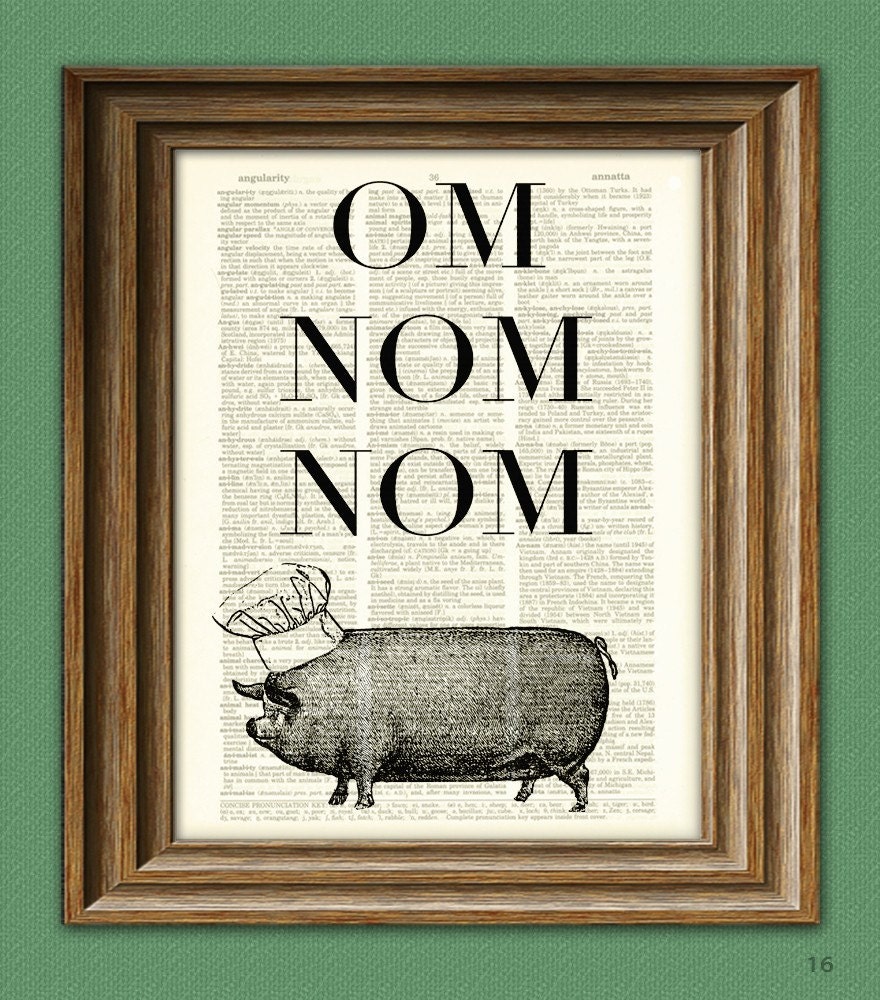 Dictionary Page Print Om Nom Nom SUPER DELICIOUS Chef Pig altered art dictionary page illustration book print - Buy 3 Get 1 Free