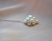Cotton Blossom  - ivory freshwater pearl cluster sterling silver necklace - simple wedding bridal jewelry - adencreations