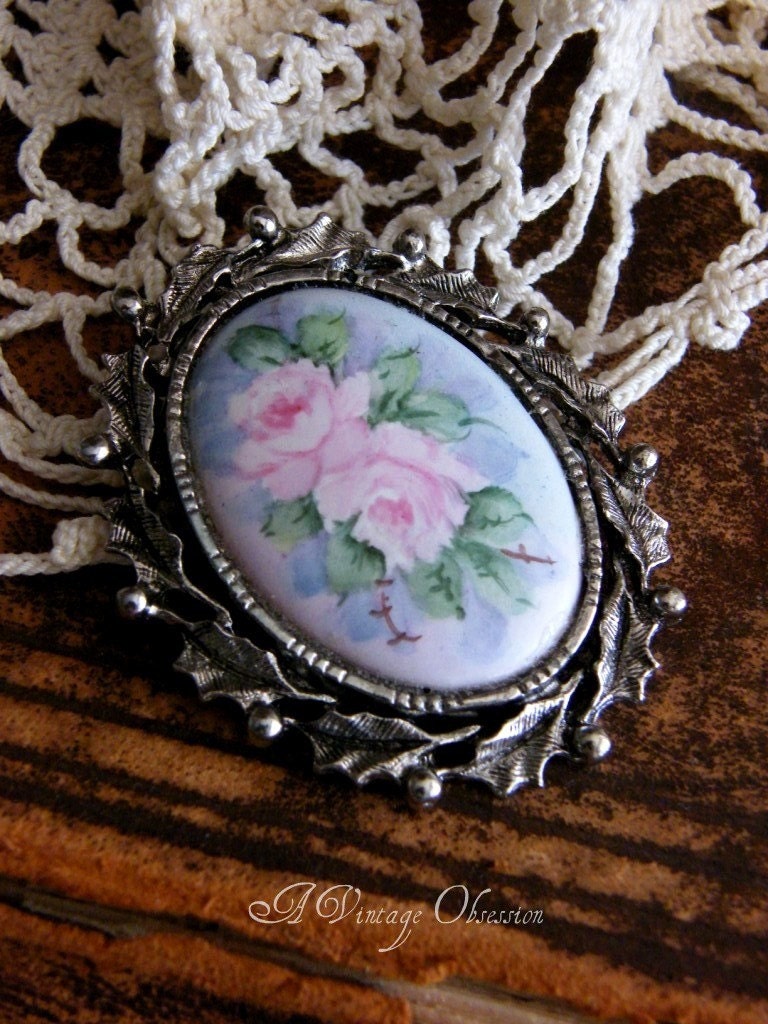 Vintage Handpainted Rose Brooch by avintageobsession on etsy