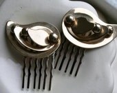 Retro Pin Up Gold Paisley Repurposed Earring Mini Hair Combs