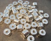 5 SILVER Greek Ceramic 8x7mm Short Tubes Large Holed Metalized