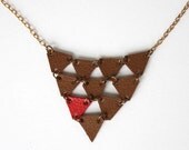 Brown and red little triangle, leather necklace