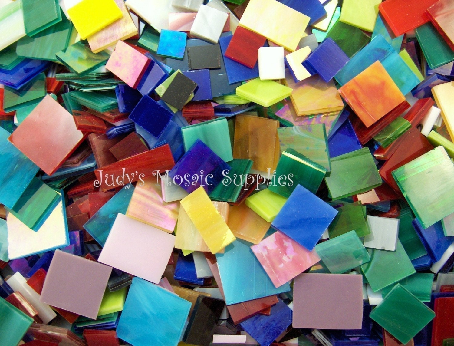 Stained Glass Mix - 100 Various Color Squares Stained Glass Tiles Mosaic Tesserae - 1/2 Pound