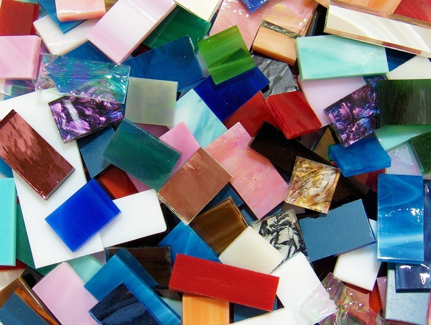 Stained Glass Rectangle Mix - 230 Colorful Stained Glass Rectangle Mix Mosaic Tiles Tesserae - 1 Pound