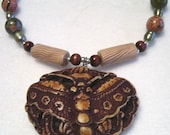 Moth Pendant Beaded Necklace, Unakite Gemstones, Nightwing - CalicoJewels