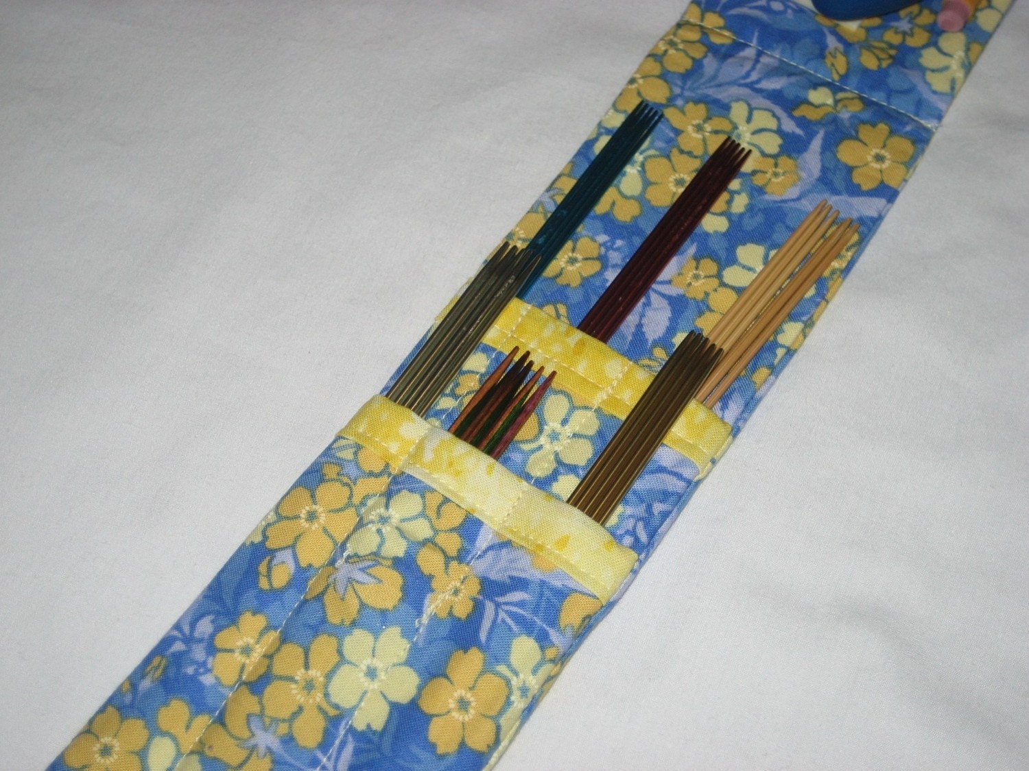 Sock DPN Needle or Crochet Hook Wallet, magnetic, long, Blue Yellow