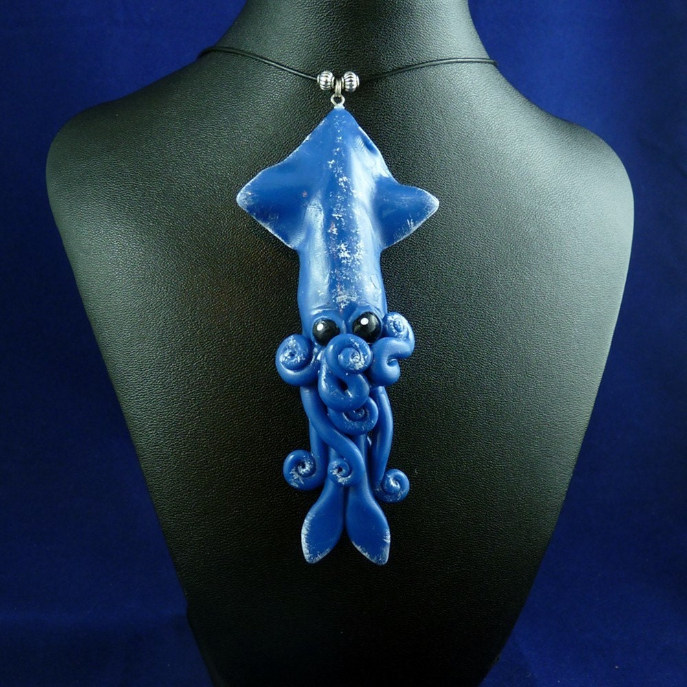 Night Sky Squid Necklace - Polymer Clay Squid Jewelry