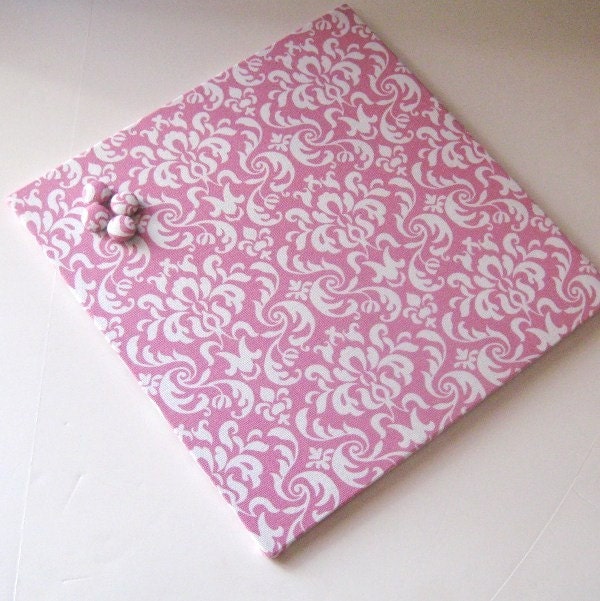 Wall-Mount Magnet Board 12inx12in No Frame - Pink and White Damask - MooreMagnets