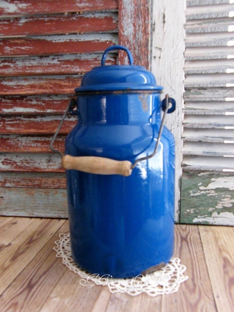 Vintage German Cobalt Blue Enameled Milk Pail by avintageobsession on etsy