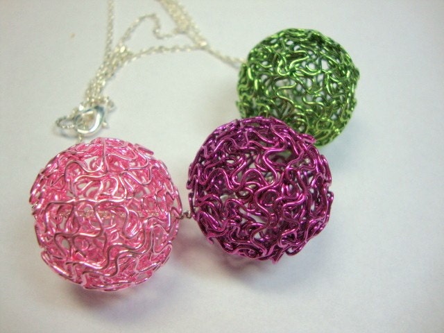 Pink Green Fuchsia Big Balls of Fun Necklace