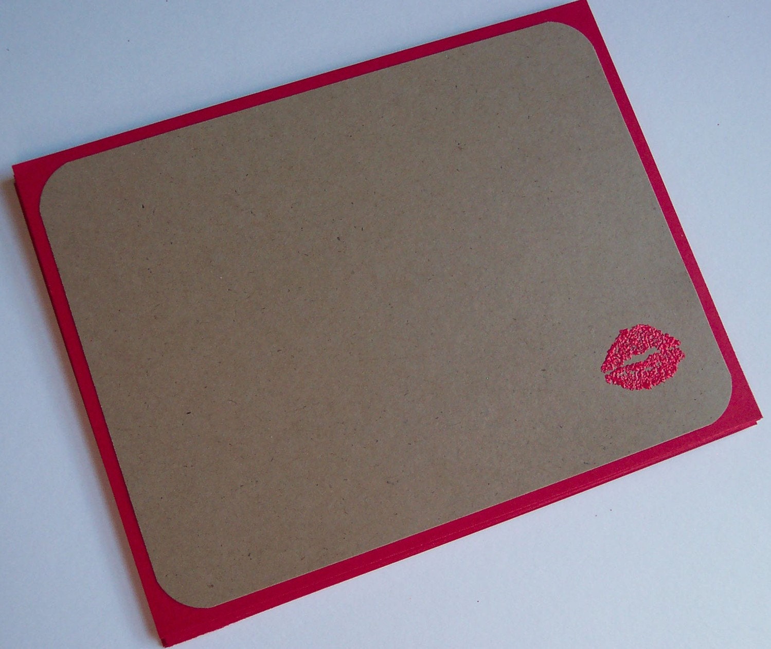 Flat Note Cards Kraft Red Lips Set of 6