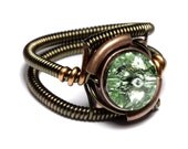 Steampunk Jewelry - RING - Chrysolite Green Swarovski Crystal