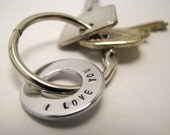 I love You Hand Stamped Chrome Keychain