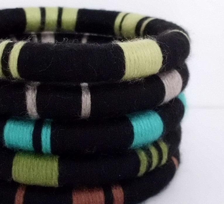 Closing Down Sale - Now only 20 Bucks - Set of 5 Yarn Wrapped Stacking Bangles (5053)   FREE SHIPPING
