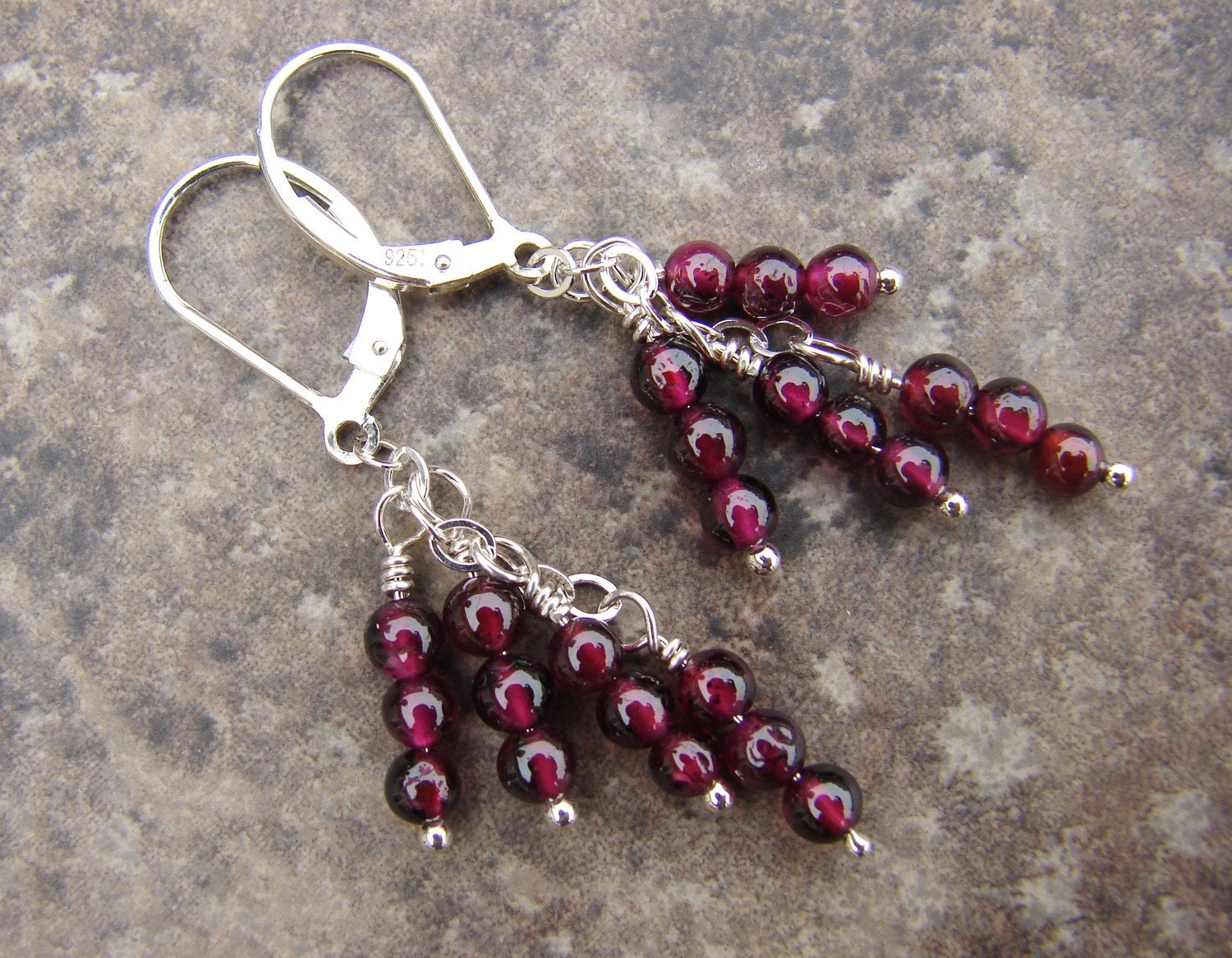 Garnet and Sterling Silver Grape Earrings