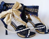 Sale (UK 4/EUR 37/USA 6.5) Shoes - Oysters at Midnight by Shake It Doll burlesque blue navy