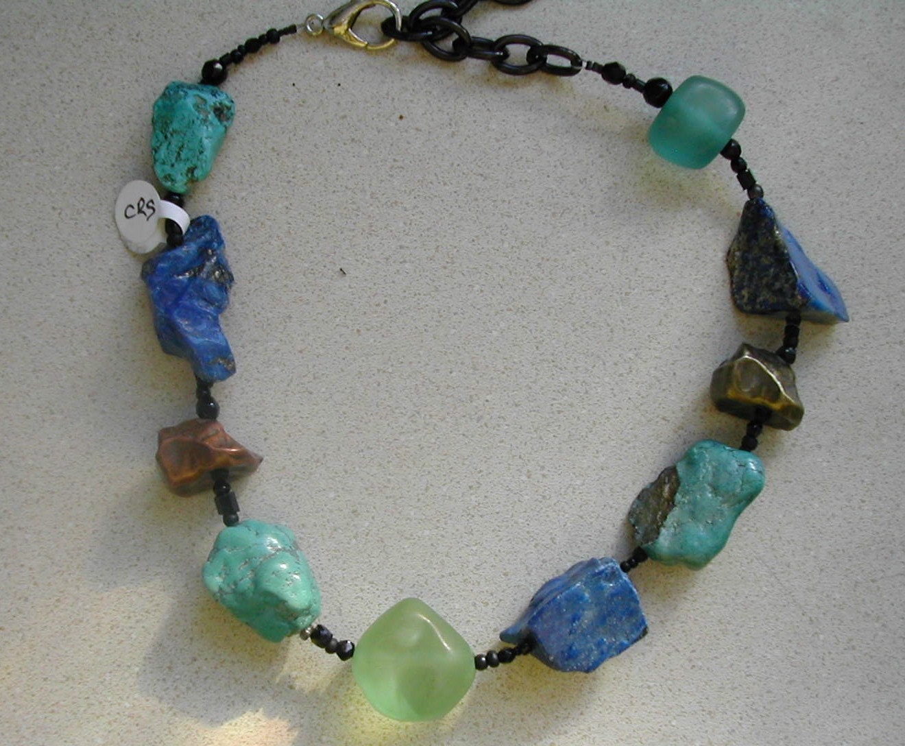 Necklace of  Freeform Turquoise and Lapis  big and bold