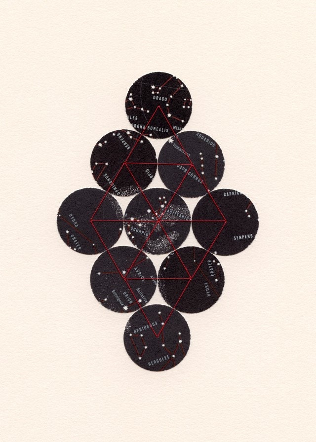 Abstract Star Map Collage Embroidery Dots Geometry Diamond - Bound (Stars) 8 x 10 Archival Print by selflesh